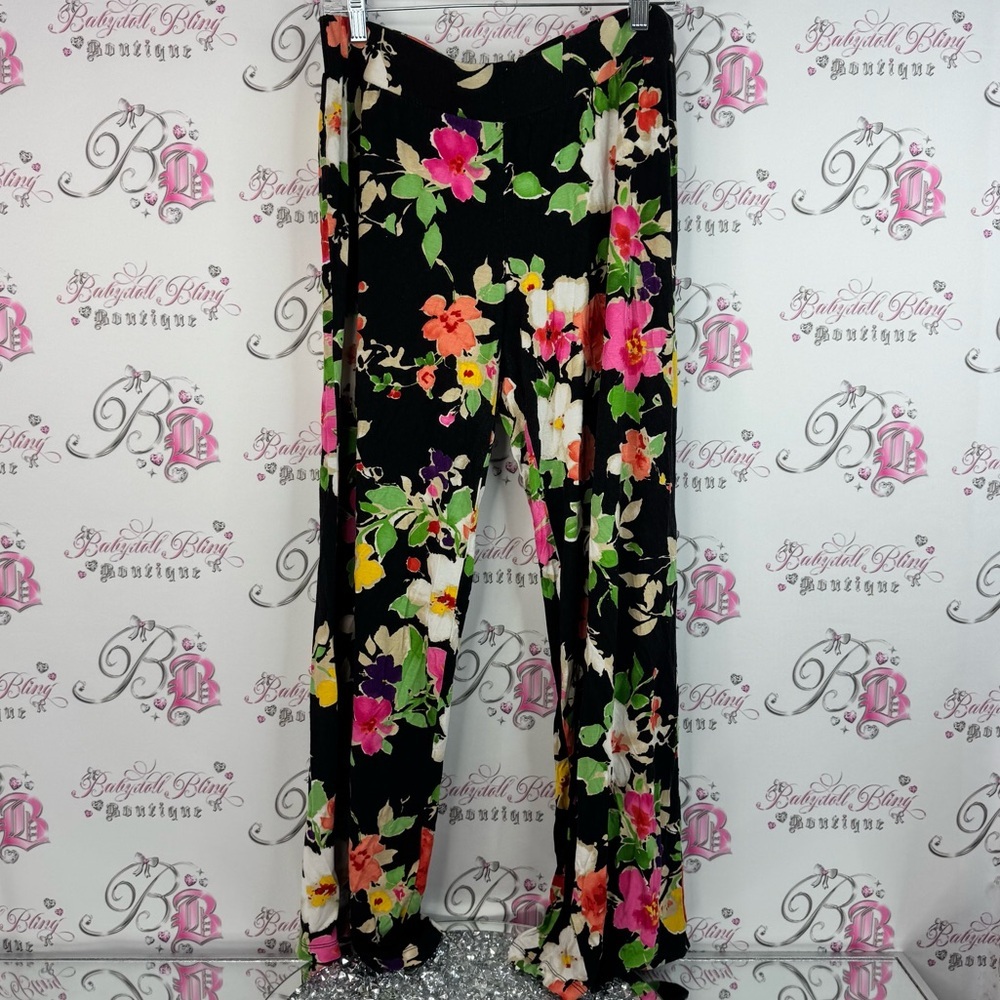 Lauren Ralph Lauren pants stretchy soft flowers multicolor Floral Black Pants